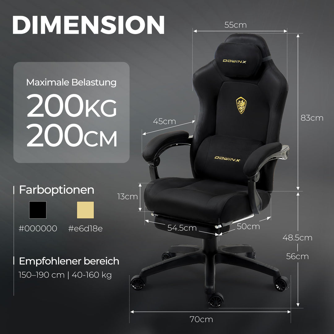 Gaming Stuhl Mikrofaser-Velours mit Fussstütze und Lendenkissen bis 200 kg - Bild 3