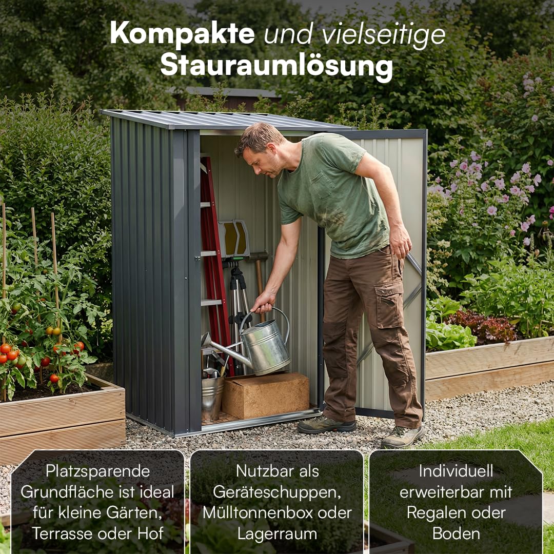 Gerätehaus Metall Pultdach Anthrazit 103x100x160 cm Garten - Bild 2