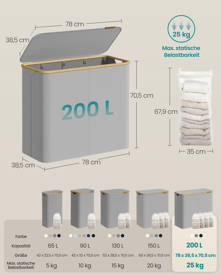 Wäschekorb mit Deckel 200 L Oxford-Gewebe 4 Fächer sortiert - Bild 6