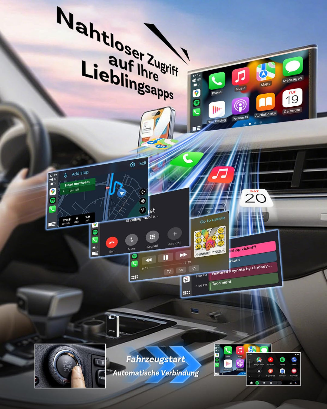 Kabelloser CarPlay &amp; Android Auto Adapter 2-in-1 USB-A/C - Bild 3