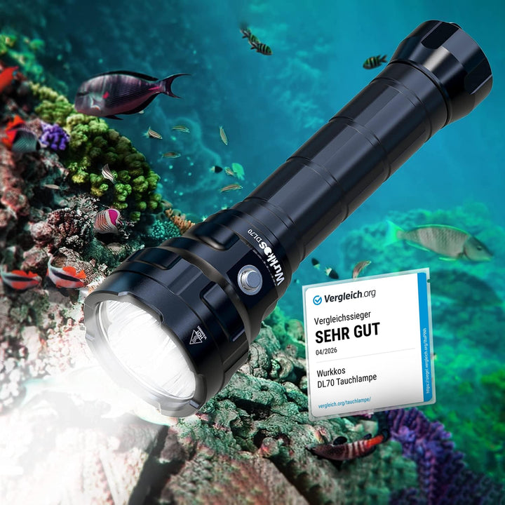 Tauchlampe 13.000 Lumen IPX8 bis 100m mit 4x XHP50.2 LEDs