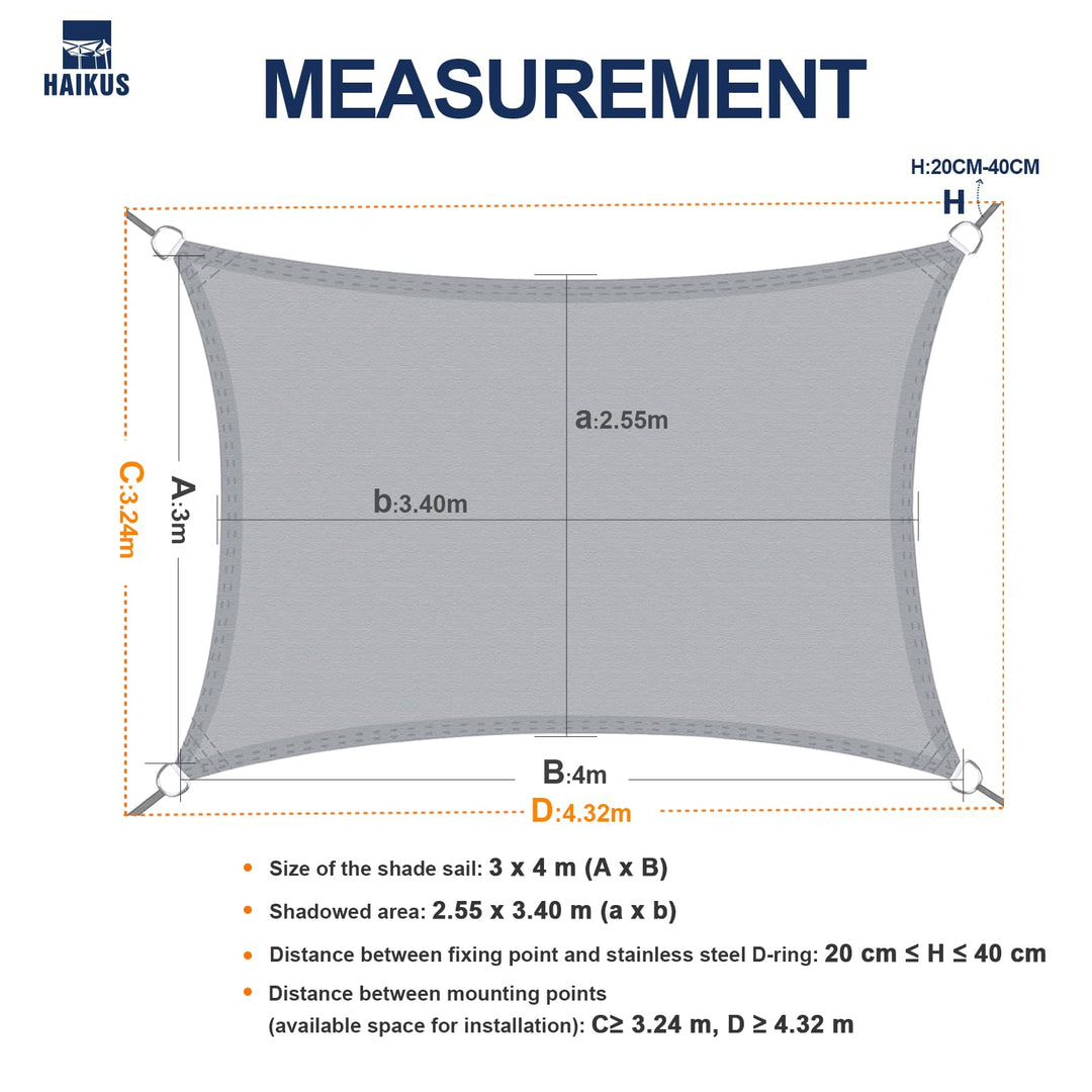 Sonnensegel Wasserdicht Rechteckig 3x4m PES Polyester UPF 50+ Creme - Bild 4