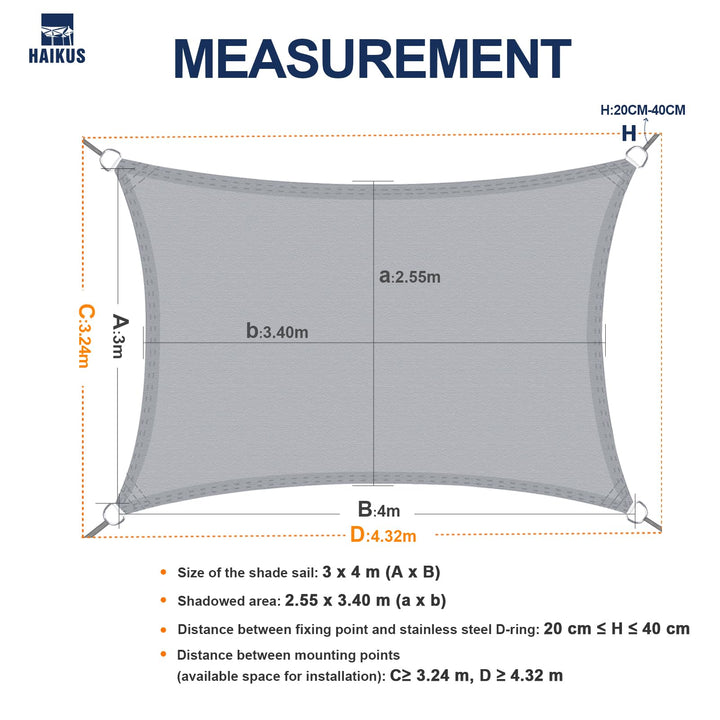 Sonnensegel Wasserdicht Rechteckig 3x4m PES Polyester UPF 50+ Creme - Bild 4