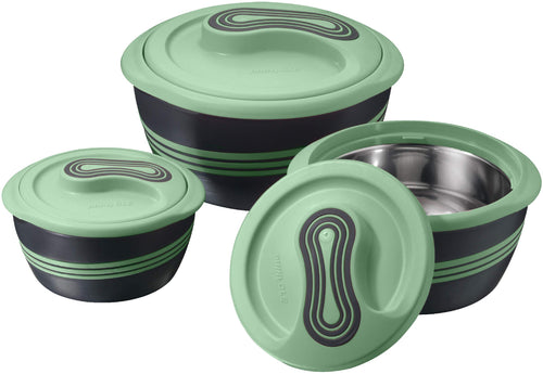 Thermoschüssel mit Deckel 3er-Set Edelstahl 2,5l/1,4l/0,95l Grün