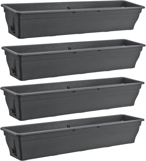 Balkonkasten 100 cm 4er Set Anthrazit mit Wasserspeicher 25 L