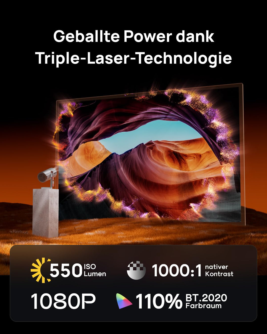 Laser-Beamer tragbar mit Akku 550 Lumen Google TV 120 Zoll - Bild 2