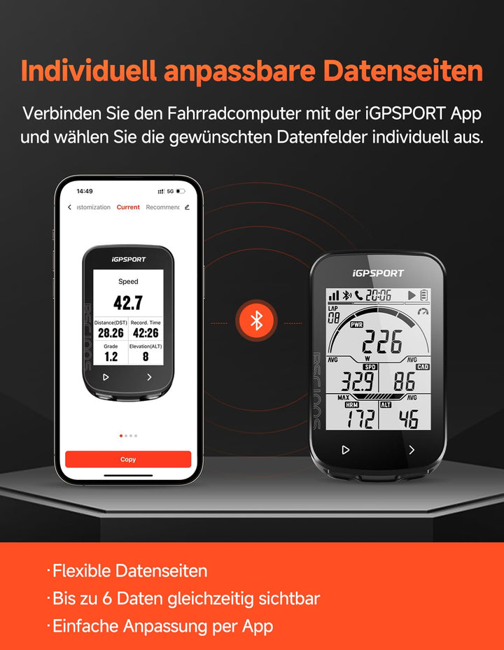 GPS Fahrradcomputer kabellos 5-Satelliten ANT+ Bluetooth 2,6 Zoll - Bild 9