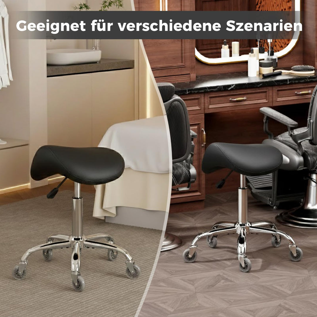 Sattelhocker mit Rollen höhenverstellbar 55–68 cm PU-Leder schwarz - Bild 3