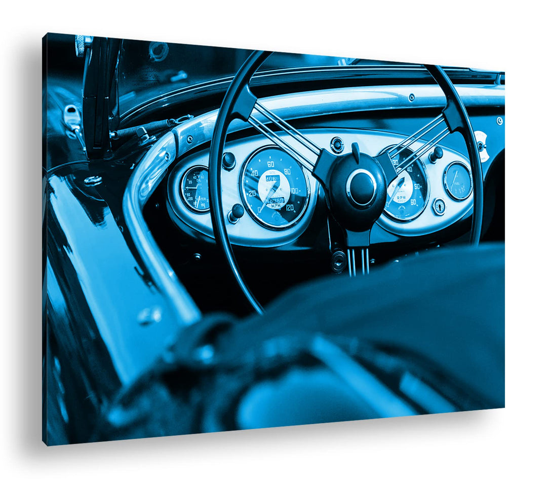 Leinwandbild Roter Cabrio Oldtimer 80x60 cm Blau Monochrom