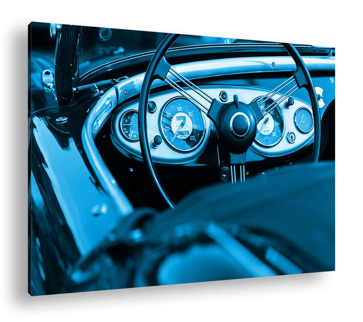 Leinwandbild Roter Cabrio Oldtimer 80x60 cm Blau Monochrom
