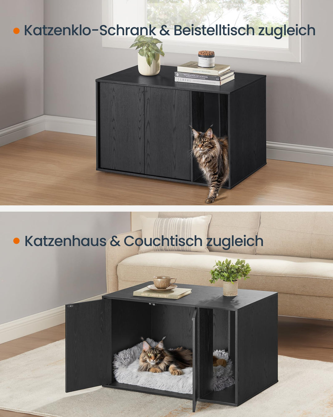 Katzenklo-Schrank Holz werkzeuglos schwarz 56x45x46 cm 60kg - Bild 6
