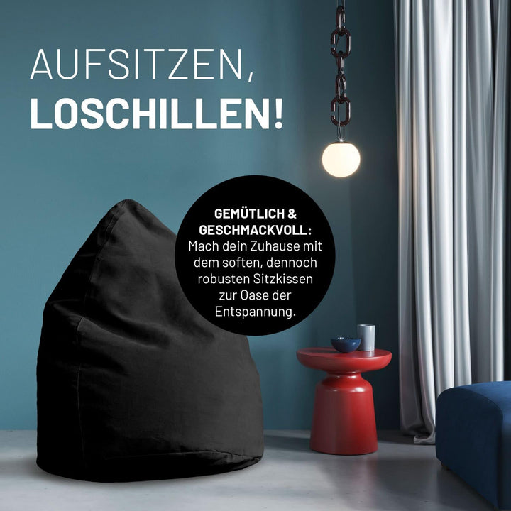 Sitzsack Microvelours 60x45cm schwarz für Kinder &amp; Erwachsene - Bild 6