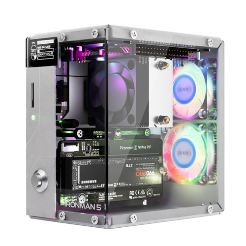 Mini-PC-Gehäuse für Raspberry Pi 5 Aluminium NVMe M.2 SSD OLED RGB