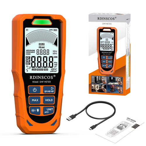 EMF-Messgerät 3-in-1 für EF, MF & RF-Strahlung mit LCD-Display