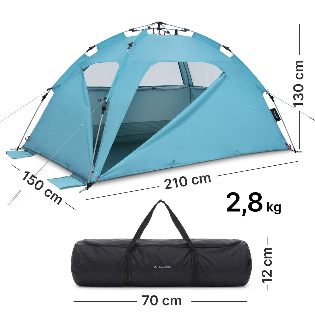 Strandmuschel Pop-Up UV80 für 2 Personen mit Windschutz hellblau - Bild 2