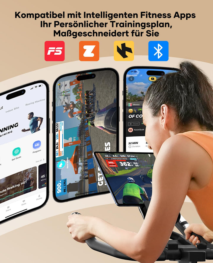 Heimtrainer Ergometer mit App &amp; Pulsmesser 15 kg Schwungrad bis 160 kg - Bild 2