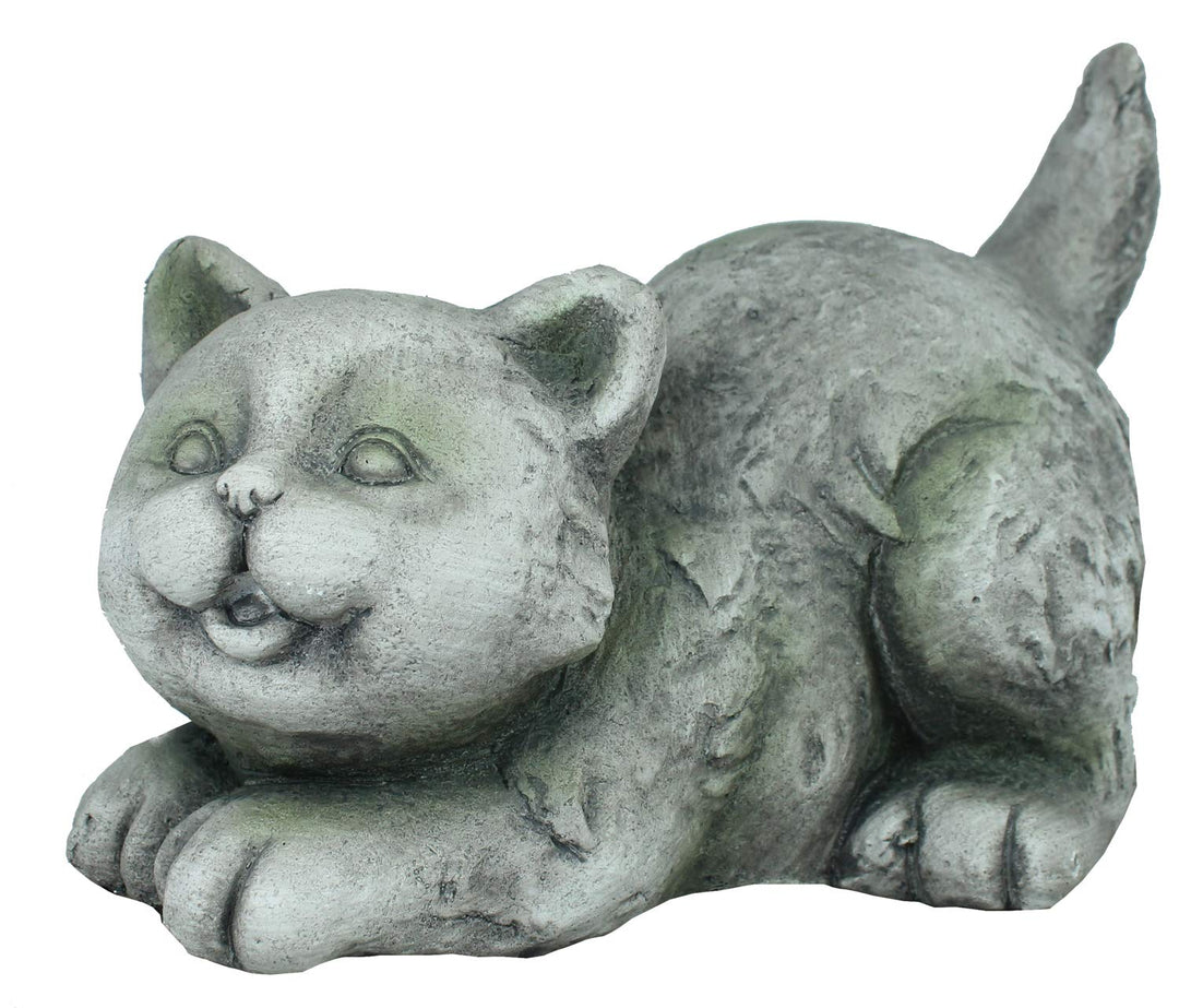 Gartenfigur Katze spielend Magnesia Steinoptik 25 cm Handbemalt
