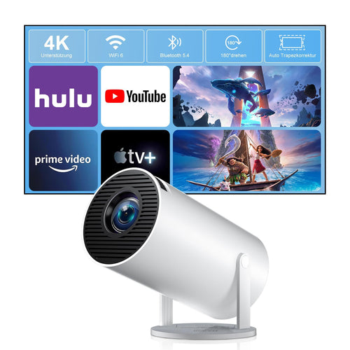 Mini Beamer 4K Android 14 WiFi 6 BT 5.4 210° Rotation Heimkino