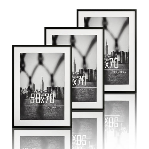 Bilderrahmen 50x70 cm Schwarz 3er-Set mit Passepartout Acrylglas