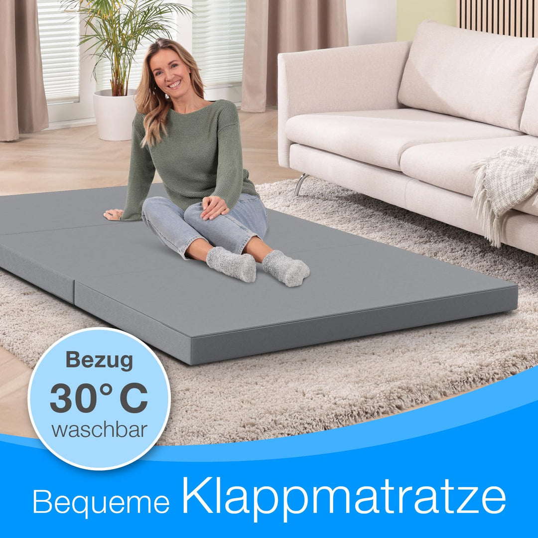 Klappmatratze 120x200 cm 8 cm Höhe Polyester-Bezug waschbar grau - Bild 7