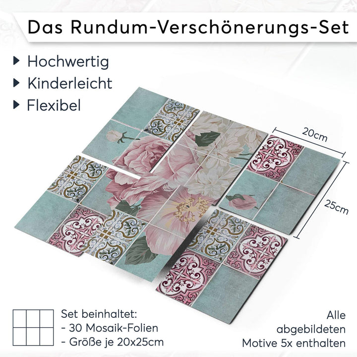 Fliesenfolie Mosaik selbstklebend 20x25 cm 30er-Set für Bad &amp; Küche - Bild 7