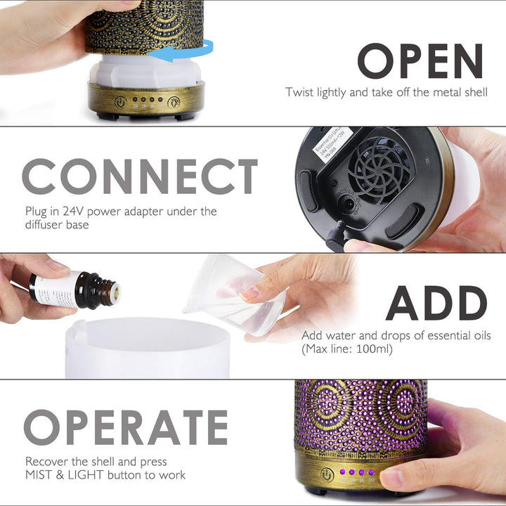 Aroma Diffuser Metall 100ml mit 7 LED-Farben und Timer - Bild 5