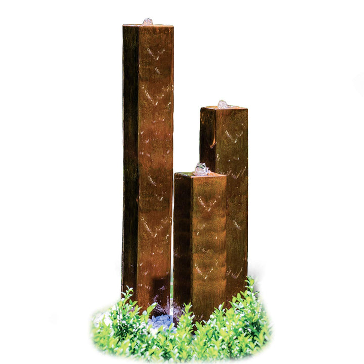 Gartenbrunnen Cortenstahl 3 Säulen LED 65/95/125 cm Wasserspiel