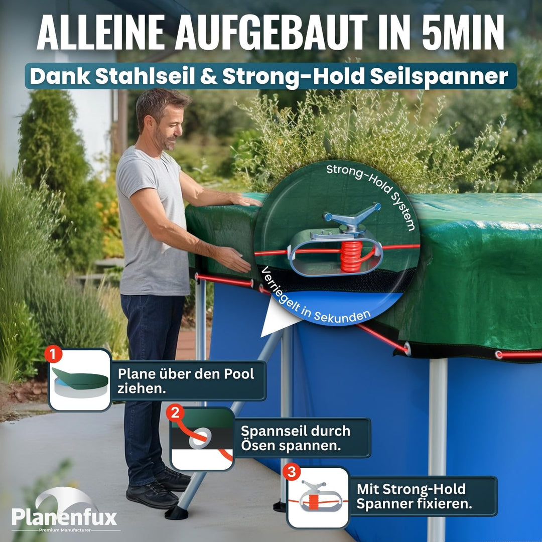Poolabdeckung rechteckig 400x200 cm Solar 2-in-1 UV-beständig - Bild 7