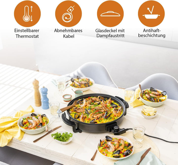 Elektrische Grillpfanne 40 cm 3 L 1500 W mit Glasdeckel - Bild 3