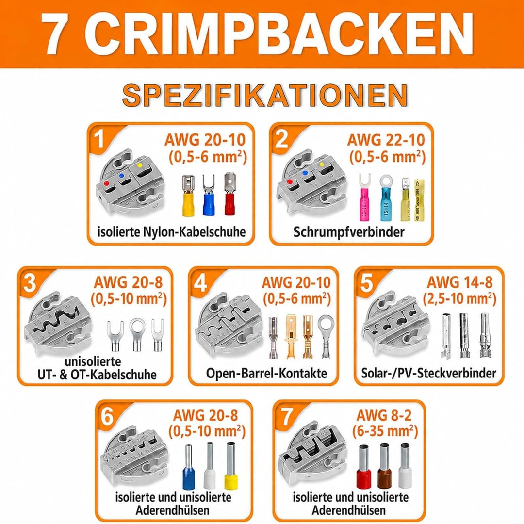 Crimpzangen-Set 9-teilig mit Wechselbacken 0,5–35 mm² Ratsche - Bild 3