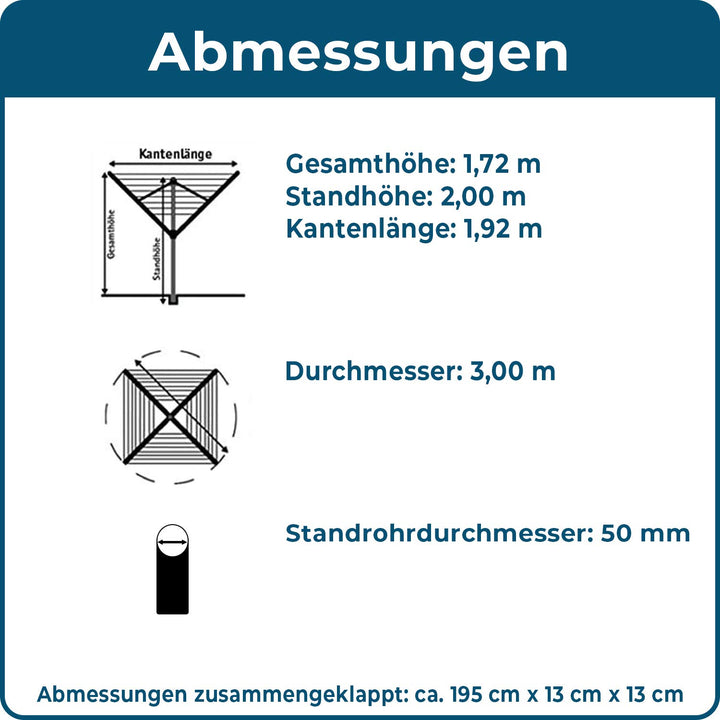 Wäschespinne Aussen 60m Aluminium höhenverstellbar mit Bodenhülse - Bild 6