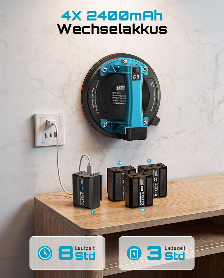 Akku-Vakuumsaugheber 2er-Set 272 kg Tragkraft mit LCD für Fliesen - Bild 7
