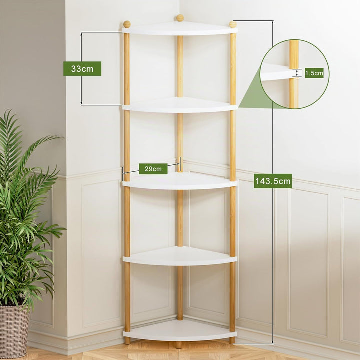 Eckregal Stehend 5 Ebenen 143,5 cm Weiss für Wohnzimmer