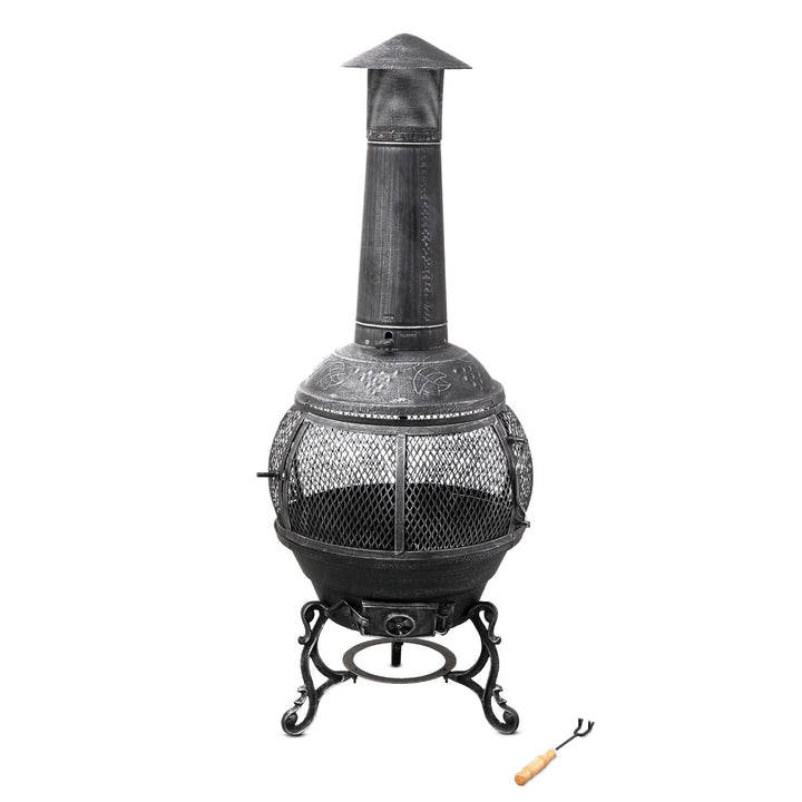Gusseisen-Gartenkamin mediterran Ø 52 cm, 140 cm hoch mit Funkenschutz