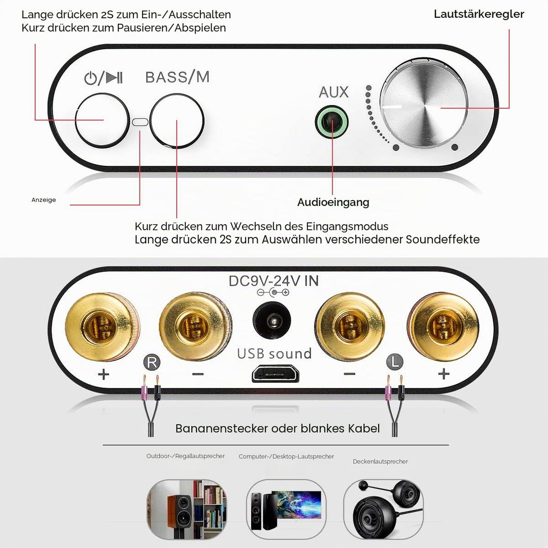 Mini Stereo Verstärker Bluetooth 5.0 50W+50W HiFi mit Netzteil - Bild 2