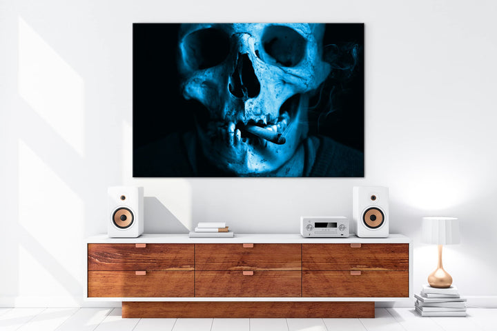Leinwandbild Schädel Monocrom Blau auf Echtholzrahmen 80x60 cm - Bild 5