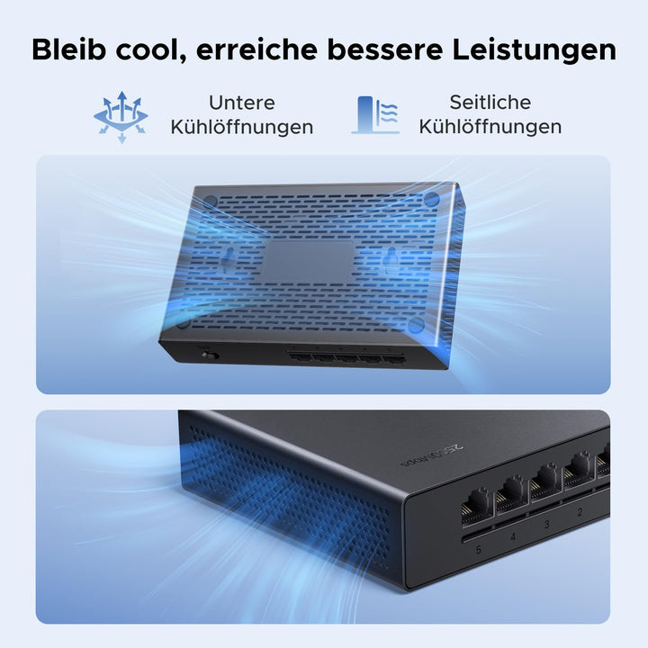 Netzwerk Switch 2.5G Unmanaged 5-Port lüfterlos Plug &amp; Play - Bild 6