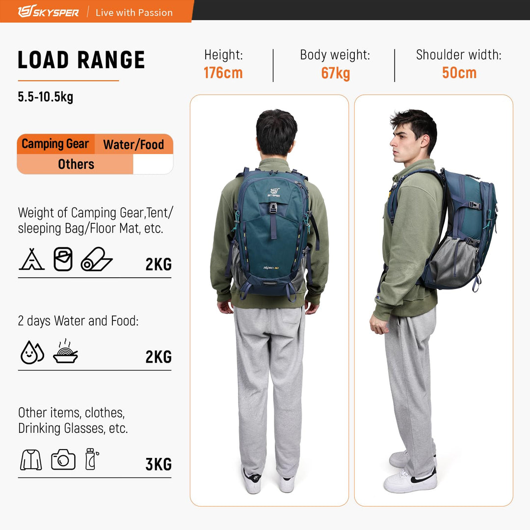 Wanderrucksack 30L mit Netzrücken und Hüftgurt für Trekking - Bild 6