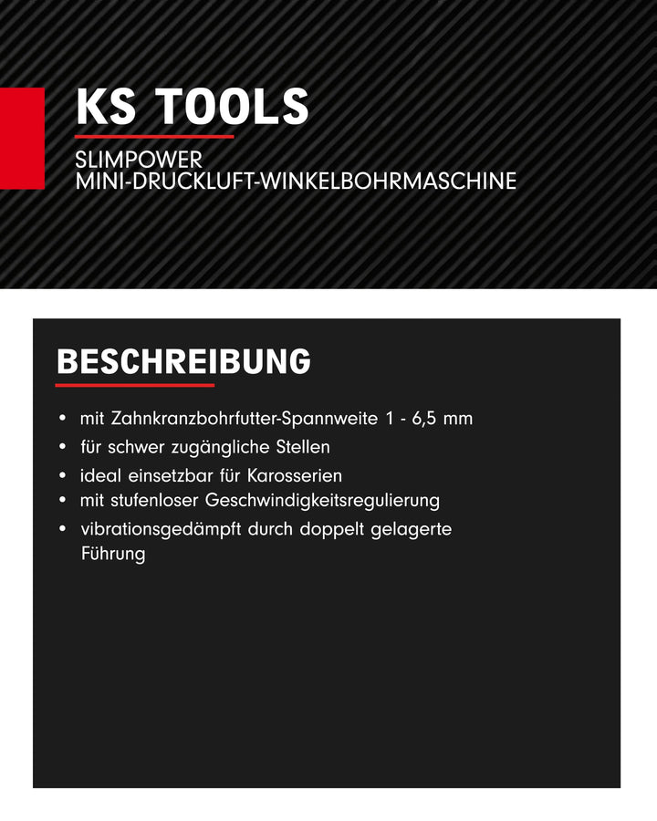 Druckluft-Winkelbohrmaschine 3/8" Spannweite 1–6,5 mm Karosserie - Bild 6