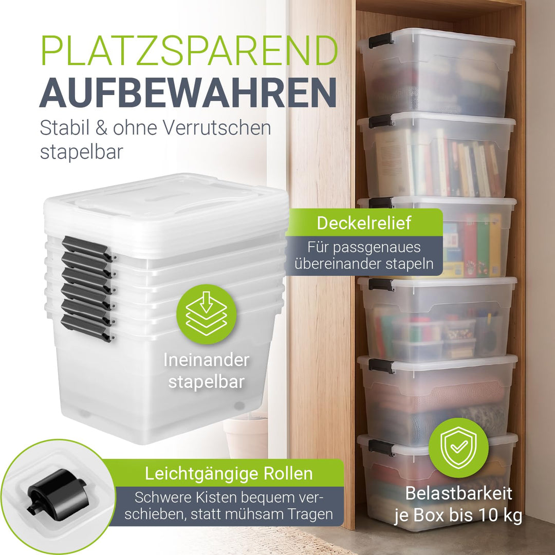 Aufbewahrungsbox mit Deckel 45 L transparent stapelbar 6er Set - Bild 2