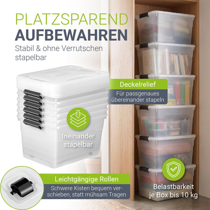 Aufbewahrungsbox mit Deckel 45 L transparent stapelbar 6er Set - Bild 2