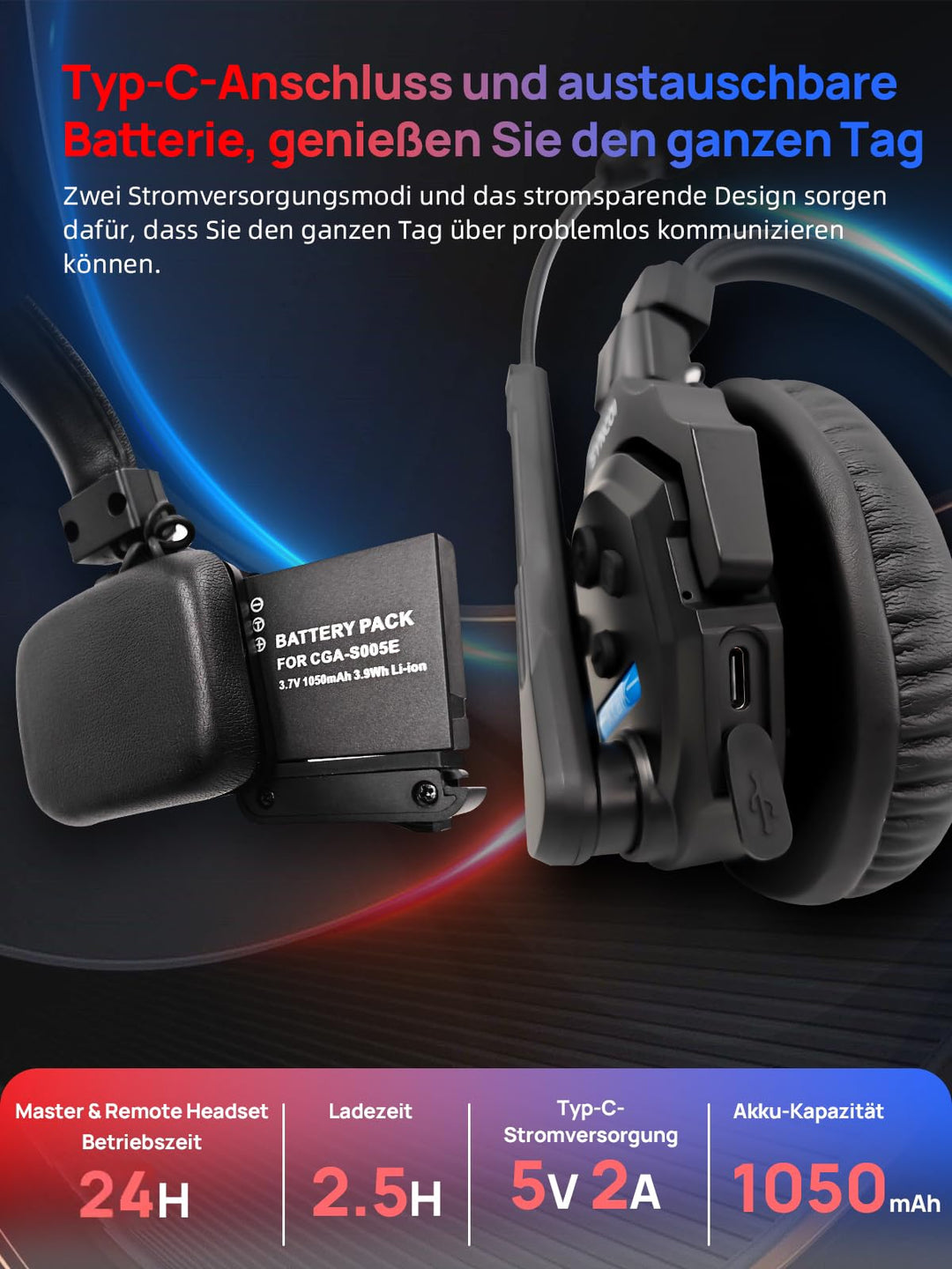 Funk-Intercom Headset 2.4GHz Full-Duplex 350m Reichweite 2er-Set - Bild 5