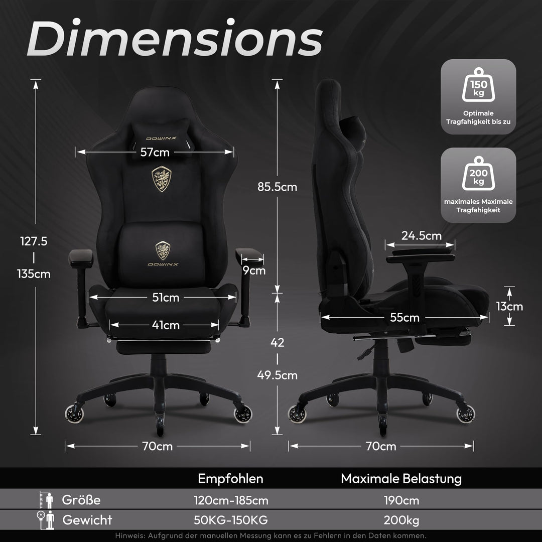 Gaming Stuhl Wildlederimitat ergonomisch 200kg mit Fussstuetze schwarz - Bild 3