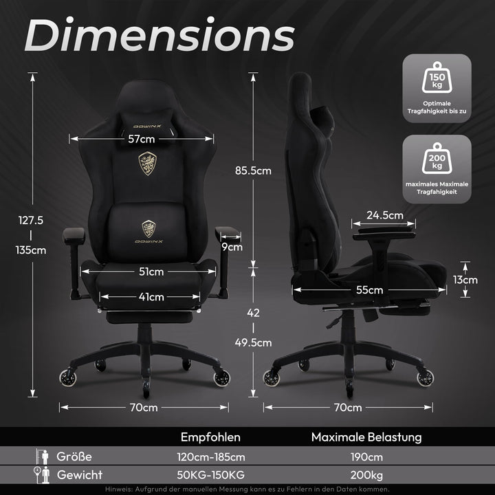 Gaming Stuhl Wildlederimitat ergonomisch 200kg mit Fussstuetze schwarz - Bild 3