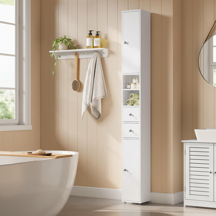 Badezimmerschrank Schmal Hoch 20 cm Weiss mit Schubladen und Tueren - Bild 5