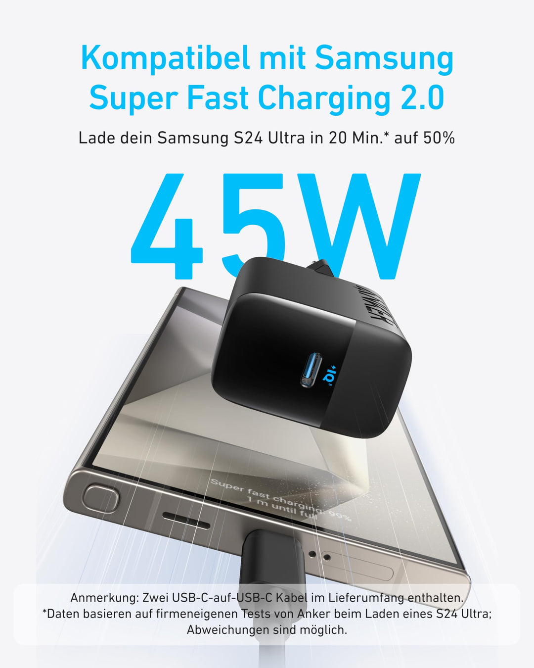 USB-C Ladegerät 45W PPS-Schnellladen mit 2 Kabeln, 2er-Set - Bild 2