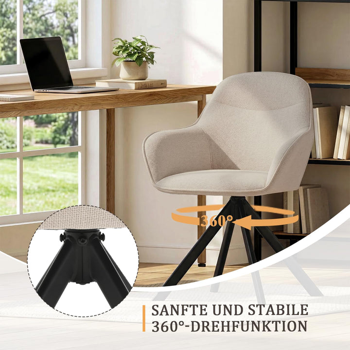 Esszimmerstuhl Drehbar 360° mit Armlehne Leinen Beige 6er Set - Bild 4