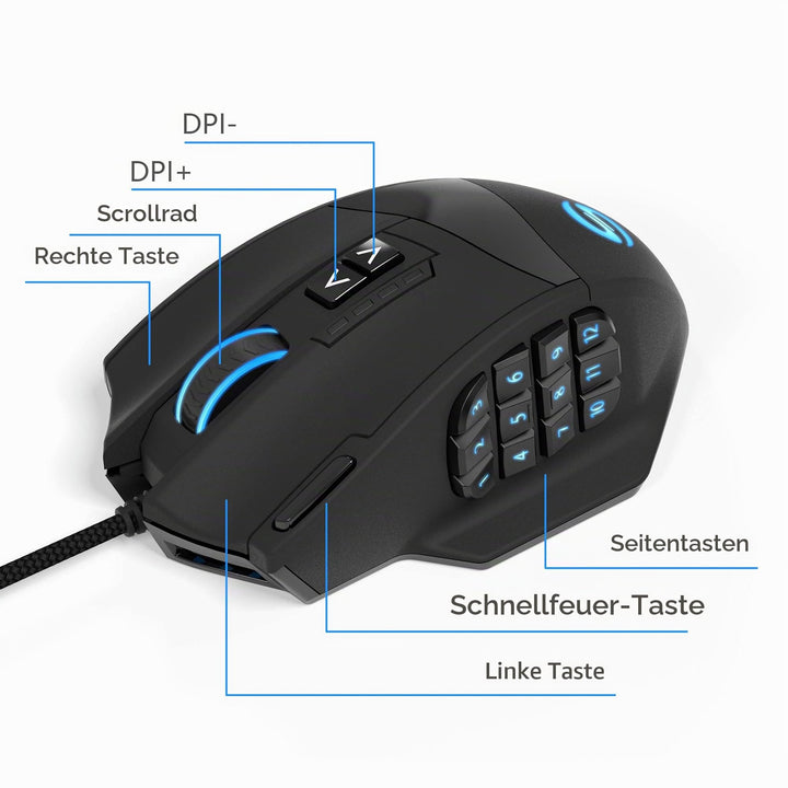 Gaming Maus MMO Laser 16400 DPI 18 Tasten RGB-Beleuchtung - Bild 5