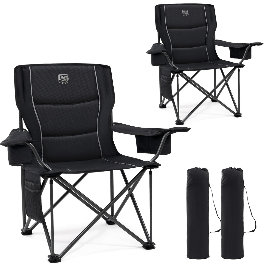 Campingstuhl faltbar XXL 63cm Sitzbreite Kühltasche 200kg 2er-Set
