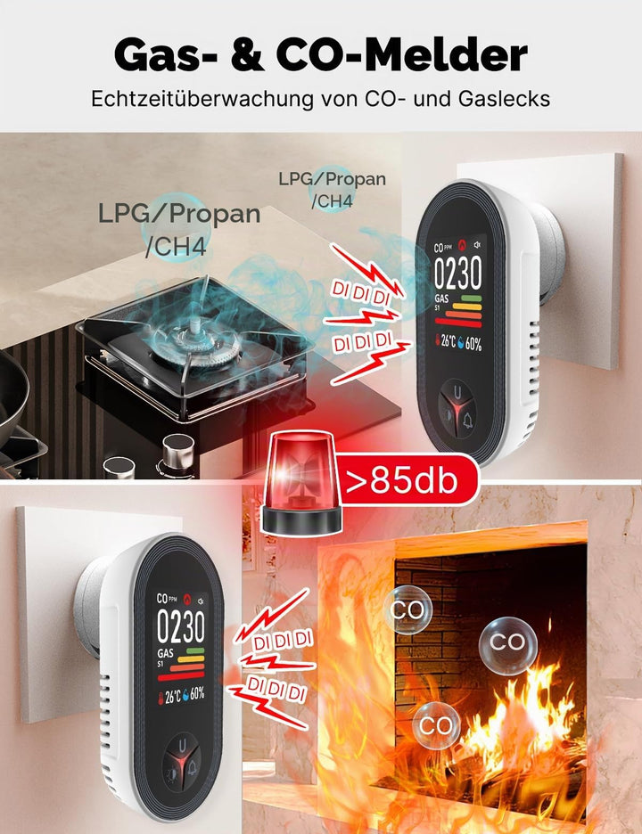 CO- und Gasmelder 4-in-1 mit Stecker Plug-and-Play 2er-Set - Bild 2
